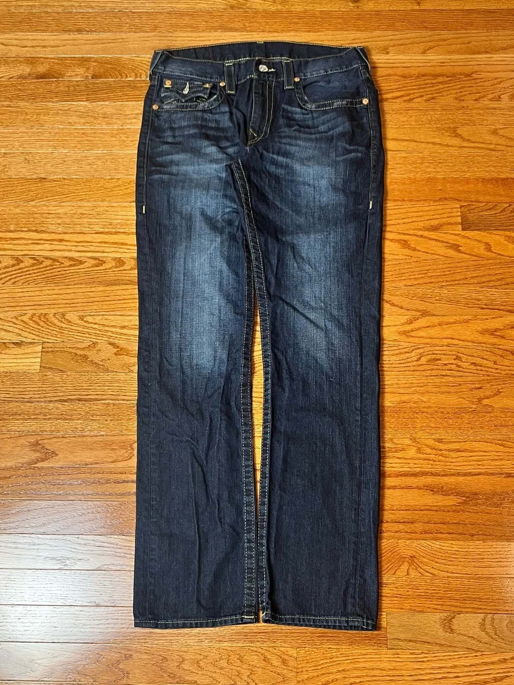 True Religion Jeans Dark Wash Contrast Stitch Flap Pocket Size 34